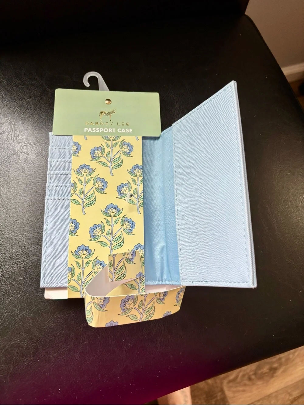 Dabney Lee  Light Blue Passport Case with Yellow Floral Trim